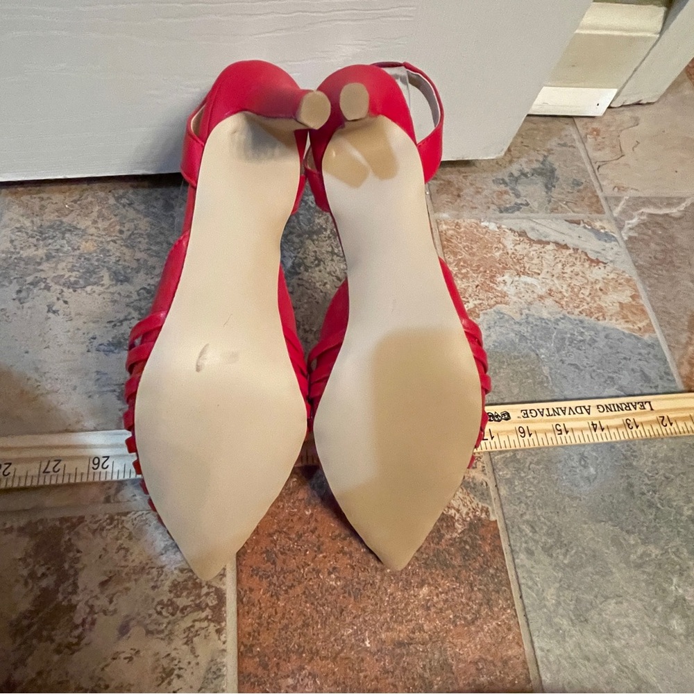 👠NWOB!! FSJ Caged Pointed Toe Sling Back Vibrant Red Patent Pumps! - Picture 7 of 11